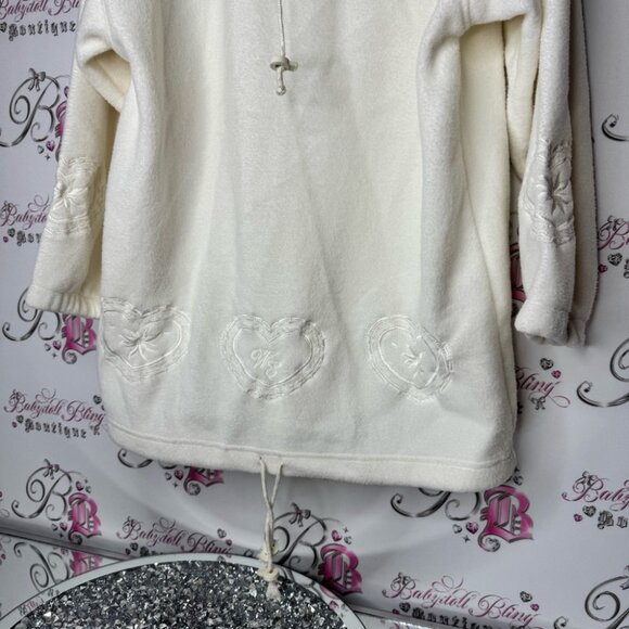 Weekend edition sweater long Cozy White Hooded Pullover heart embroidered - Picture 3 of 13